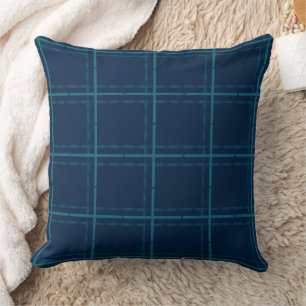 Minimal Teal Plaid On Navy Blue Cushion