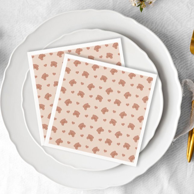 Minimal Teddy Bear Bearly Wait Neutral Baby Shower Napkin (Creator Uploaded)