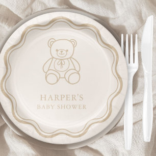 Minimal Teddy Bear Gender Neutral Baby Shower Paper Plate