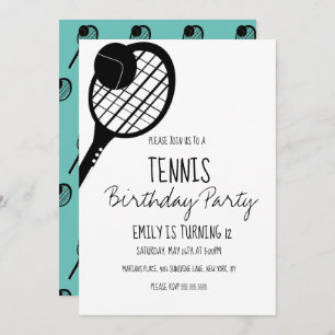 Minimal Tennis Sports Birthday Black White Invitation