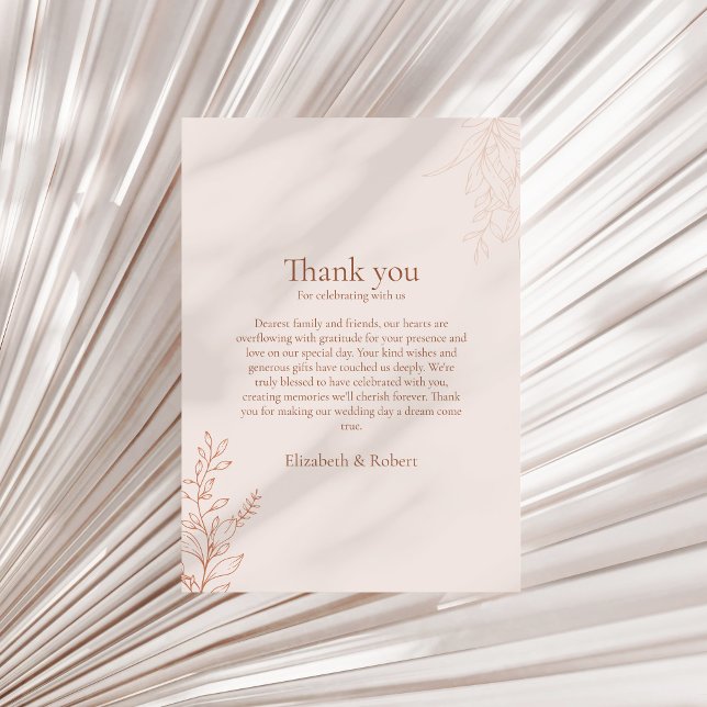 Minimal Terracotta Botanical Thank You Card (Minimal Terracotta Botanical Thank You Card on a sunny neutral dry palm leaf.)