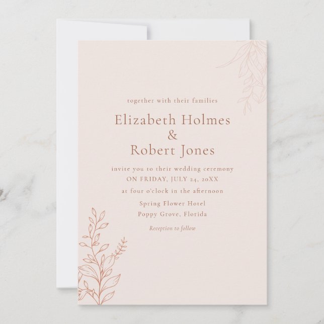 Minimal Terracotta Botanical Wedding Invitation (Front)