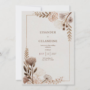 Minimal Terracotta Brown Dried Botanical Wedding Invitation