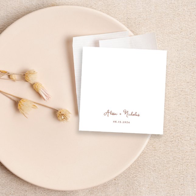 Minimal Terracotta Calligraphy Script Wedding Napkin (Creator Uploaded)