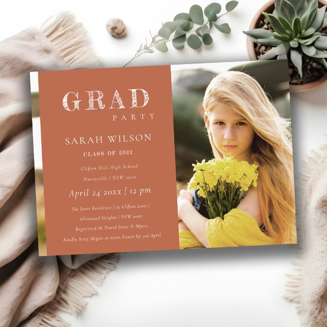 Minimal Terracotta Clean Photo Graduation Party Invitation (Creator Uploaded)