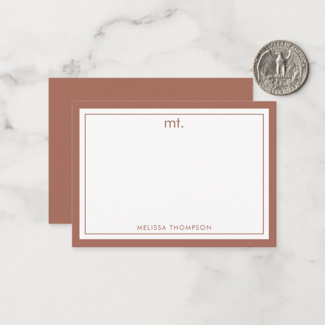 Minimal Terracotta Double Border Modern Monogram Card (Front/Back In Situ)