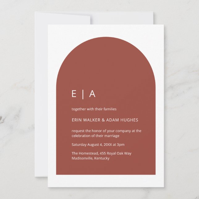 Minimal Terracotta Modern Arch Wedding Invitation (Front)