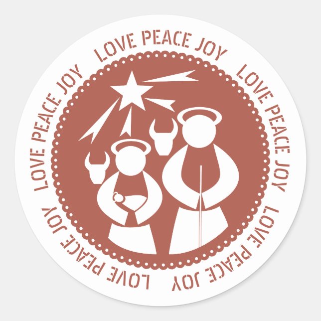 Minimal terracotta Nativity scene Christmas Classic Round Sticker (Front)