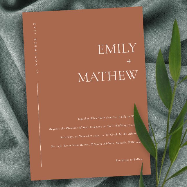 MINIMAL TERRACOTTA RUST ORANGE TYPOGRAPHY WEDDING INVITATION (Creator Uploaded)