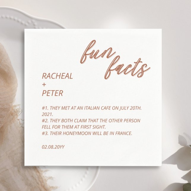 Minimal Terracotta Typography Fun Facts Wedding Napkin (Creator Uploaded)