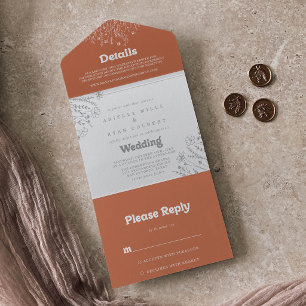 Minimal Terracotta Wildflower Wedding All In One Invitation