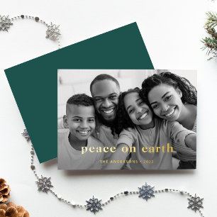 Minimal Text and Photo   Gold Foil Holiday Card