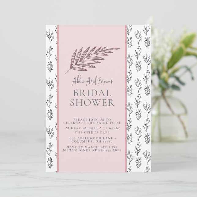 Minimal Text Rosy Blush Script Bridal Shower Invitation (Standing Front)