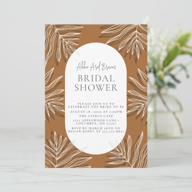 Minimal Text Script Boho Bridal Shower Invitation (Standing Front)