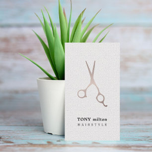 Minimal Texture White Faux Metal Scissors hair Business Card