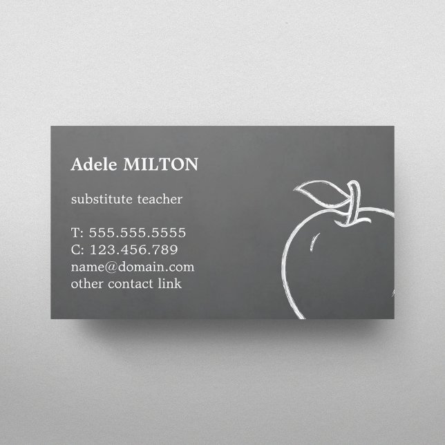 Minimal Textured Grey White Apple Teacher Business Card (Creator Uploaded)