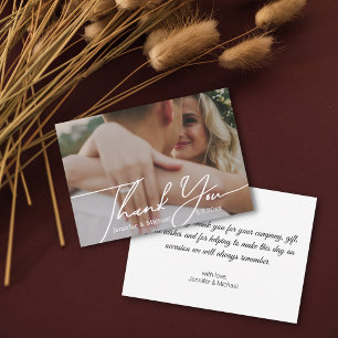 minimal thank you handwritten wedding photo card