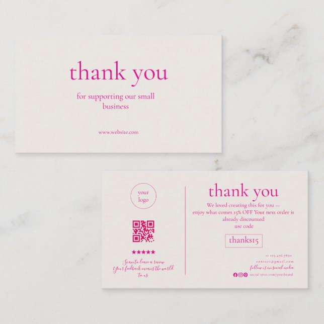 Minimal Thank You Small Business Card Dusty Rose P (Front/Back)