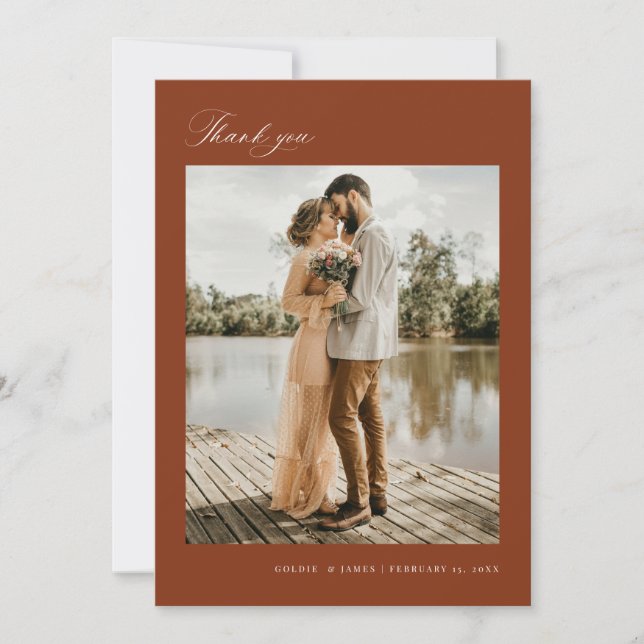 Minimal Thank you Wedding Photo Announcement Card (Front)