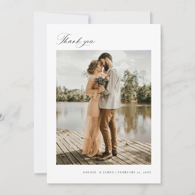 Minimal Thank you Wedding Photo Announcement Card (Front)