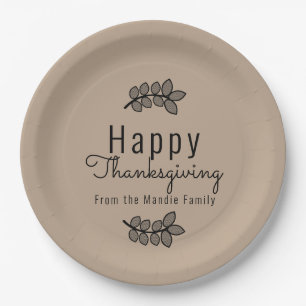 Minimal Thanksgiving Branch Greenery Script Paper Plate