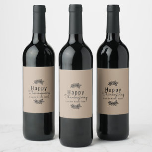 Minimal Thanksgiving Branch Greenery Script Wine Label