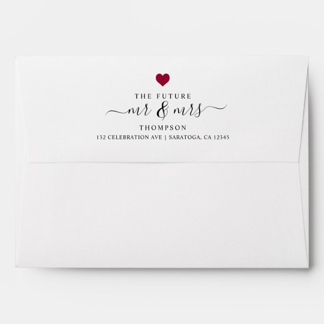 Minimal The Future Mr and Mrs Red Heart Wedding Envelope (Back (Top Flap))
