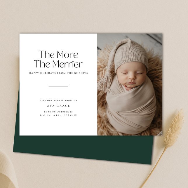 Minimal The More The Merrier Christmas Baby Birth Announcement (Creator Uploaded)