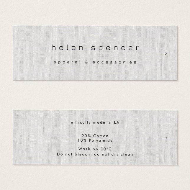 Minimal Thin Clothing Tag, Price Tag, Care Tag (Front & Back)
