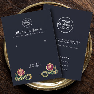 Minimal Thorn Rose Gothic Blue Earring Display Business Card