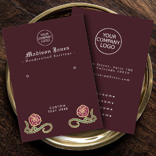 Minimal Thorn Rose Gothic Red Earring Display Business Card