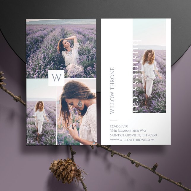 Minimal Three Photo Collage Layout Monogram Business Card (Creator Uploaded)