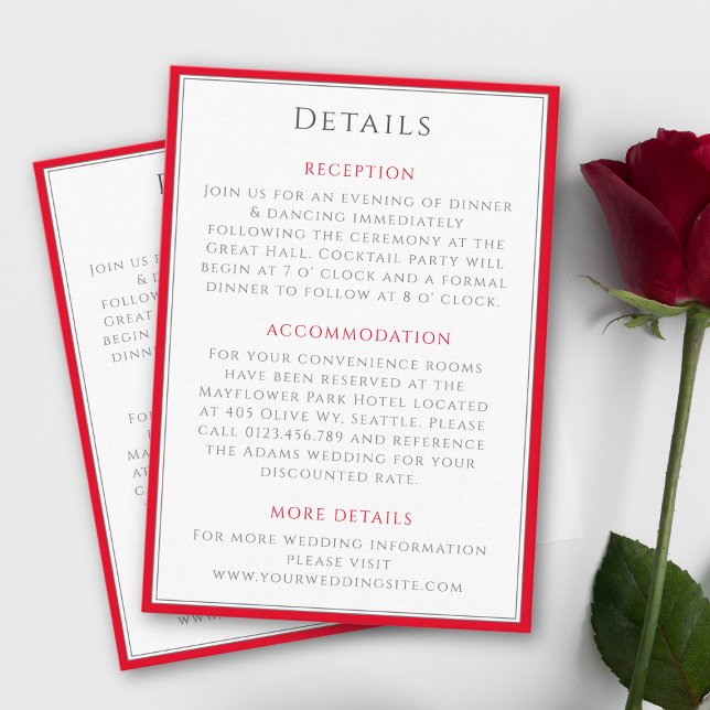 Minimal Timeless Elegant Cherry Red Wedding Detail Enclosure Card (Creator Uploaded)