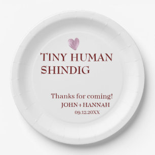Minimal Tiny Human Shindig Funny Co-ed Baby Shower Paper Plate