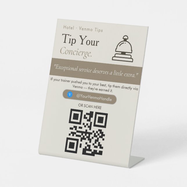 Minimal Tip Your Concierge QR Code Sign Venmo Tips (Front)