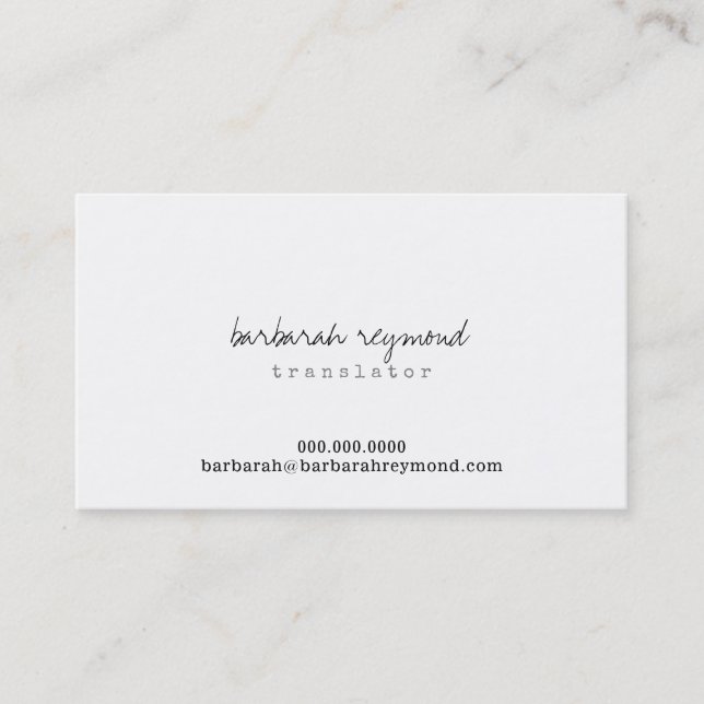 minimal translator (custom profession) basic white business card (Front)