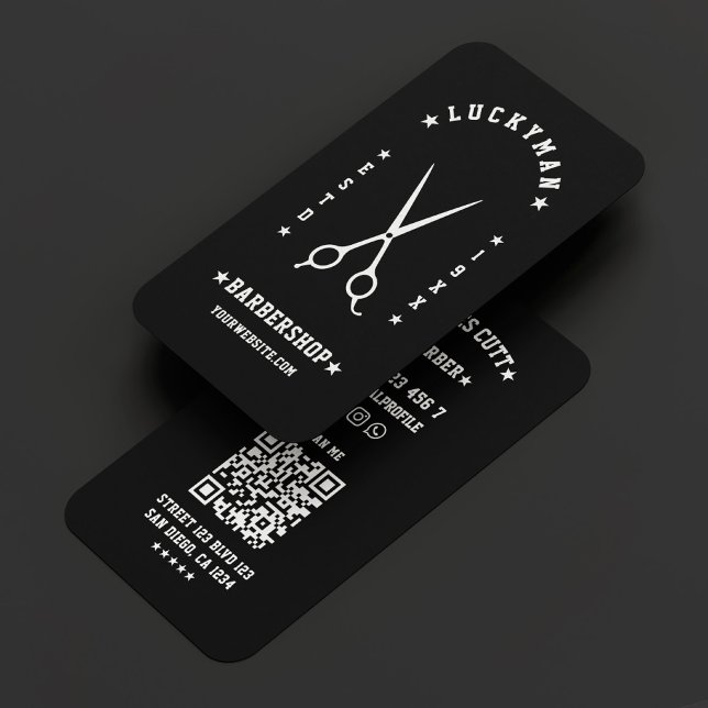 Minimal Travel Barber Scissors Barbershop Black Business Card (Minimal Travel Barber Scissors Barbershop Black Business Card
)