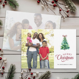 Minimal Tree With Bow 2 Photo Christmas Card