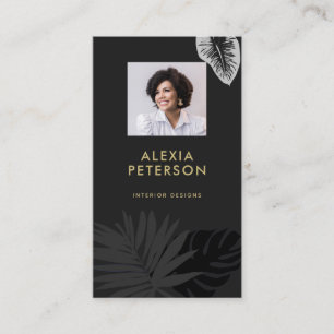 Minimal Tropical Modern Corporate Black Gold Photo Business Card