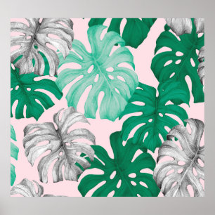 Minimal Tropical Monstera Duo-Tone Poster