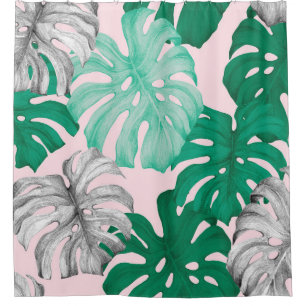 Minimal Tropical Monstera Duo-Tone Shower Curtain