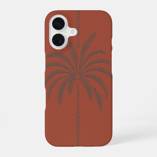 Minimal Tropical Palm Tree Pattern Terracotta  iPhone 16 Case (Back)