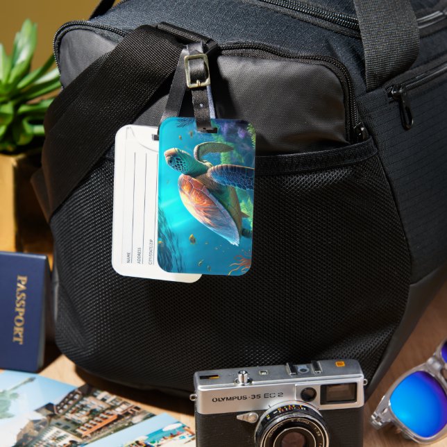 Minimal Turtle Image Mark Travel Luggage Tag (Front & Back)