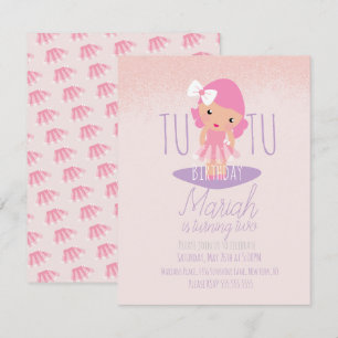 Minimal Tutu Girl's Birthday Cartoon Pink Glitter Invitation