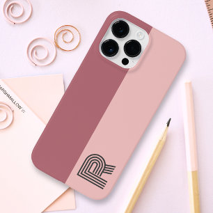 Minimal Two Colour Block Rose Gold Blush Monogram iPhone 14 Pro Max Case