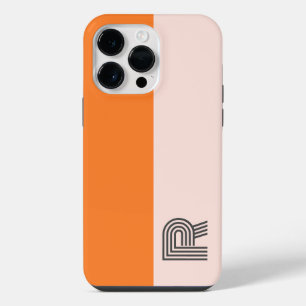 Minimal Two Colour Block Rose Pink Orange Monogram iPhone 14 Pro Max Case