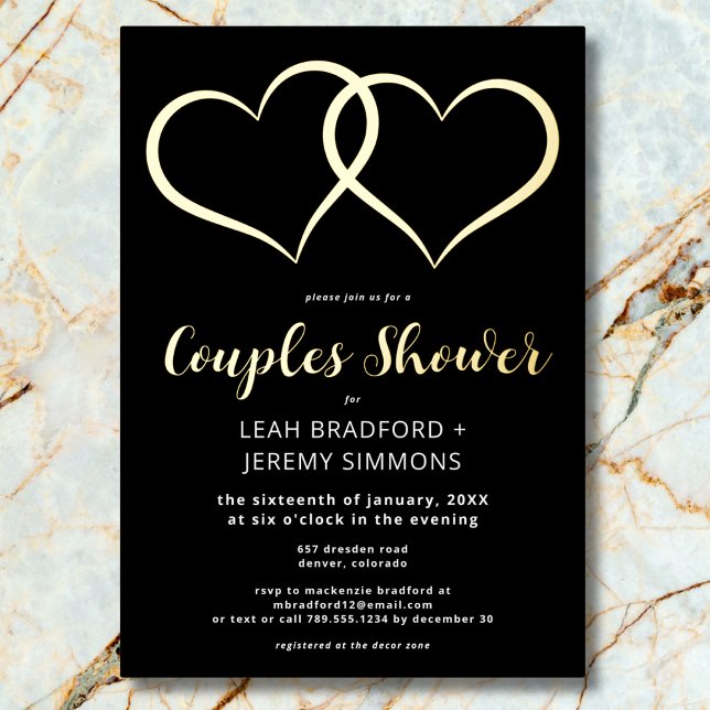 Minimal Two Hearts Black White Couples Shower (Minimal Two Hearts Black White Couples Shower Foil Invitation)
