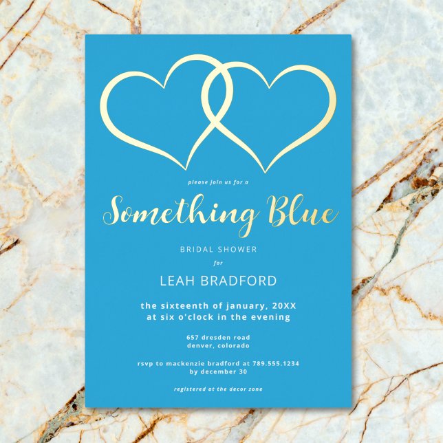 Minimal Two Hearts Something Blue Bridal Shower (Minimal Two Hearts Something Blue Bridal Shower Foil Invitation)