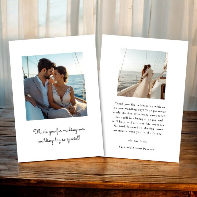 minimal two photo wedding  thank you card (wedding thank you card with two photo , minimalistic design , say thank you while sharing photos)