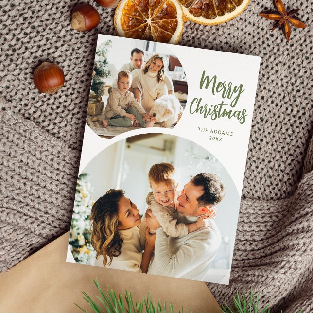 Minimal Two Rounded Photo Christmas  Holiday Card (Creator Uploaded)